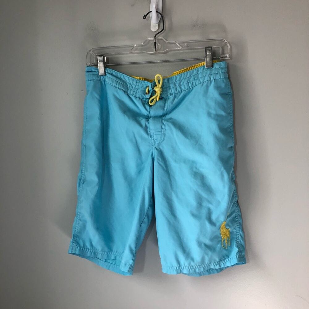 Polo Ralph Lauren big yellow pony mens sz 30 light blue bathing suit 10” inseam
